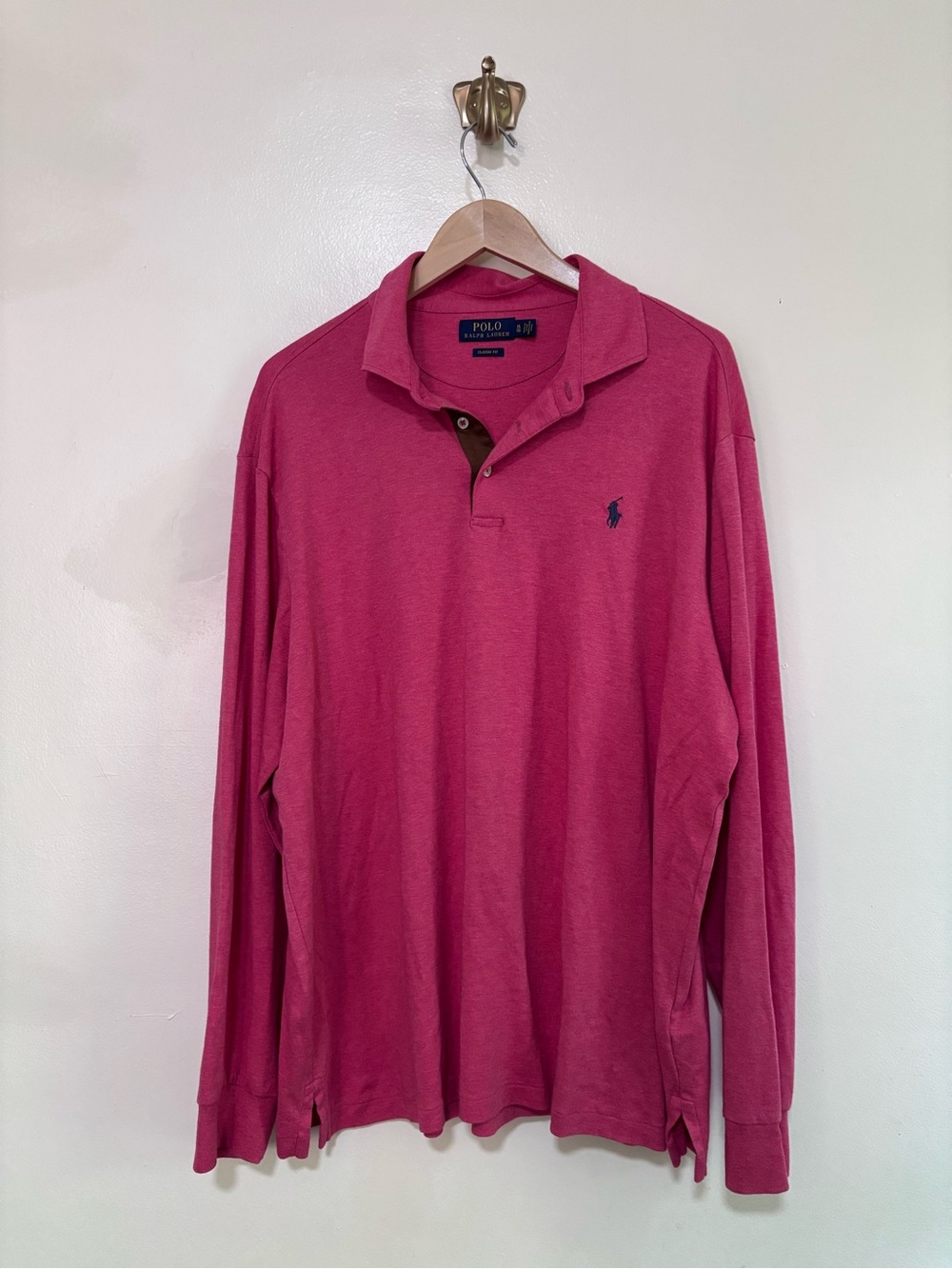 Polo Ralph Lauren Men's Long-Sleeve Pink Polo Shirt XL